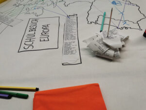 Schulbesuch Europa Blick auf ein bezeichnetes Papier.